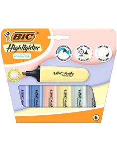 Bic Marking Highlighter Flat Pastel Mineral Pack de 6 Marcadores Fluorescentes - Pointe Biselada - Trait entre 1.20 et 4.60 mm -