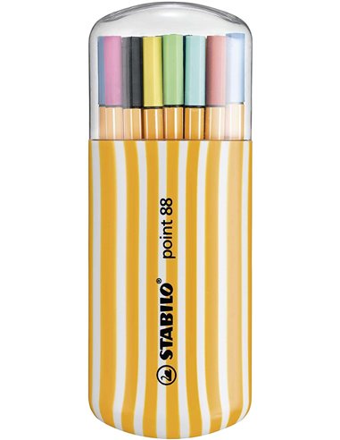 Stabilo Point 88 Zebrui Pack de 20 Feutres de Pointe Fina de Fibre - Trait de 0.4 mm - Encre Avec Base de Eau - Couleurs assorti