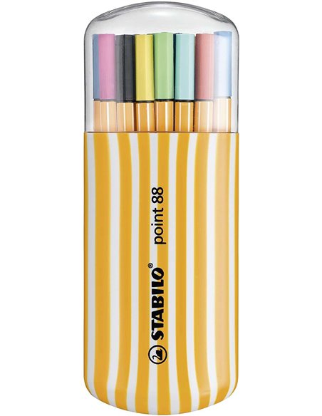 Stabilo Point 88 Zebrui Pack de 20 Feutres de Pointe Fina de Fibre - Trait de 0.4 mm - Encre Avec Base de Eau - Couleurs assorti