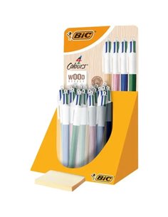 Bic 4 Colours Wood Style Présentoir de 30 Boligrafos de Bola Retractiles - Pointe Media de 1.0mm - Encre Avec Base de Aceite - D