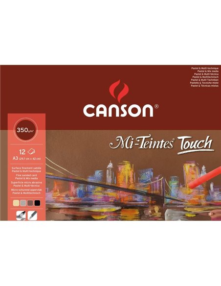 Canson Mi-Teintes Touch Bloc Avec 12 Feuilles 350 g/m² - Taille 29.7 x 42cm - Superficie Microabrasiva Finamente Texturizada - C