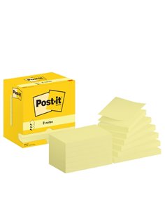 Post-It Pack de 12 Blocs de 100 Z-Notas Adhesivas Reposicionables - Forma Rectangulaire - 76x127mm - Couleur Jaune Clair