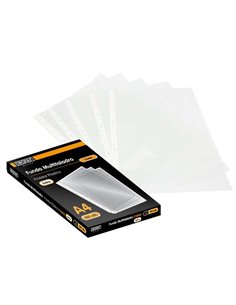 Ingraf Pack de 100 Fundas Multitaladro A4 Transparentes 70 Micras - Acabado en Cristal