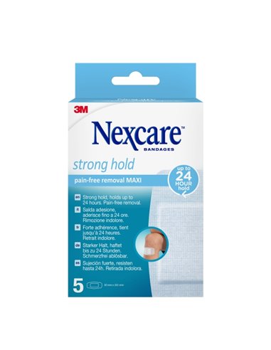 Nexcare Strong Hold Pack de 5 Pansements Pour Plaies - 50x101mm - Retirada Sans Dolor - Reposicionables - Pour Pieles Delicadas 