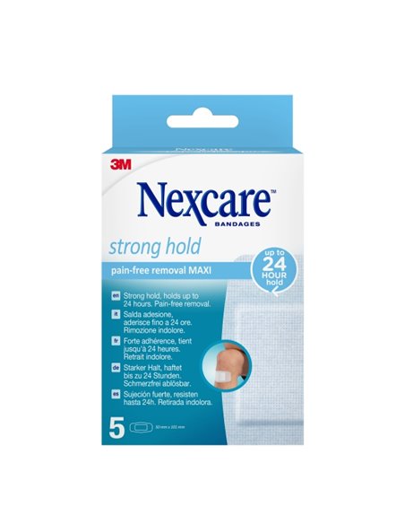 Nexcare Strong Hold Pack de 5 Pansements Pour Plaies - 50x101mm - Retirada Sans Dolor - Reposicionables - Pour Pieles Delicadas 