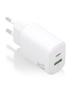 Aisens Cargador GaN 20W - 1xUSB-C PD3.0 - 1xUSB-À QC3.0 - Couleur Blanc