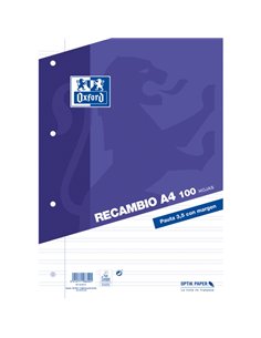 Oxford Recambio de 100 Feuilles Pauta de 3.5mm Avec Margen - 4 Taladros