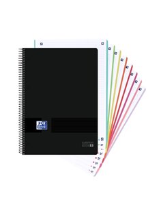 Oxford Europeanbook 8 Live & Go Cahier Spirale A4+ 160 Feuilles Cuadricula 5x5 - 8 Bandas de Couleur - Couvercle de Plastico Rés