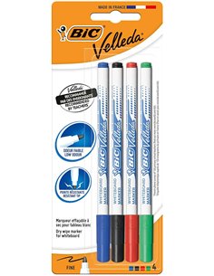 Bic Velleda 1721 Pack de 4 Feutres Pour Tableau - Pointe Fina - Trait de 1.5mm - Borrado Optimo - Couleurs assorties