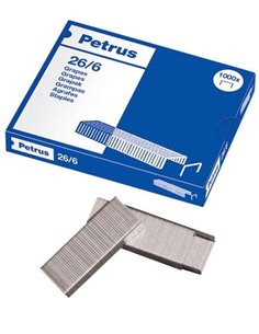 Petrus Boîte de 1000 Agrafes 26/6 Galvanizadas - Grapa Jusqu'à 30 Feuilles - Patilla de 6mm