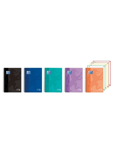 Oxford Europeanbook 4 Cahier A5+ Cuadriculado 5x5mm 120 Feuilles 90gr - Couvercle Superresistente - 4 Bandas de Couleur - Couleu