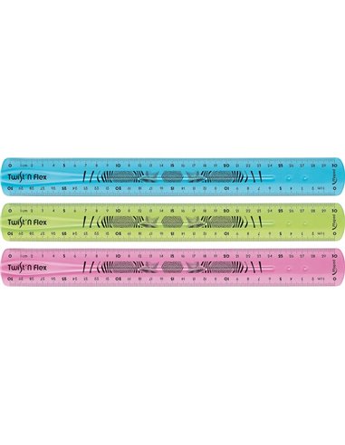 Maped Twist´n Flex Règle de Flexible 30cm - Irrompible - Double Graduacion - Couleurs Aléatoires Bleu, Rose et Vert