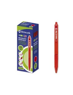 Bismark Fix Stylo à bille Retractil Borrable - Pointe Fina 0.7mm - Avec Clip - Couleur Rouge