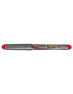 Pilot Pluma Estilografica V-Pen Silver - Desechable - Encre Liquida - Embout en acier - Trait de 0.5mm - Couleur Rouge