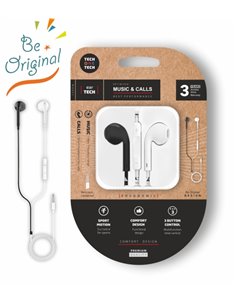 TechOneTech EearTech B&W Be Original Écouteurs Intraurales - Microfono Intégré - Mini Jack 3.5mm - Câble de 1.20m - Blanc/Noir