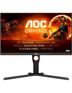 AOC G3 Monitor 27" Mini LED VA QHD HDR1000 180Hz - Respuesta 1ms - Réglable en Altura, Giratorio e Inclinable - Angulo de Vision