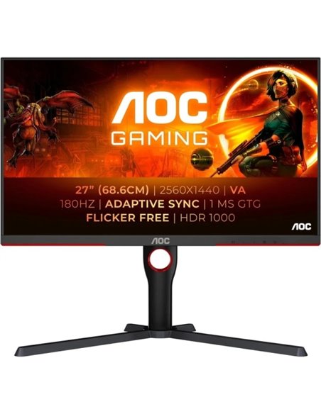 AOC G3 Monitor 27" Mini LED VA QHD HDR1000 180Hz - Respuesta 1ms - Réglable en Altura, Giratorio e Inclinable - Angulo de Vision