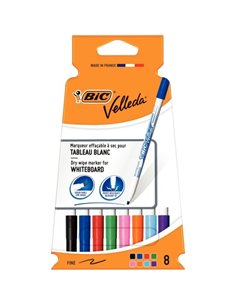 Bic Velleda 1721 Pack Avec 8 Feutres Pour Tableau - Pointe Fina - Trait de 1.5mm - Borrado Optimo - Couleurs assorties
