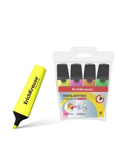 Erichkrause Visioline V-12 Pack de 4 Marcadores Fluorescentes - Pointe Biselada - Encre à Base de Eau - Couleurs Orange, Rose, V