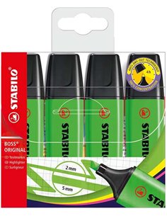 Stabilo Boss 70 Pack de 4 Marcadores Fluorescentes - Trait entre 2 et 5mm - Rechargeable - Encre Avec Base de Eau - Couleur Vert