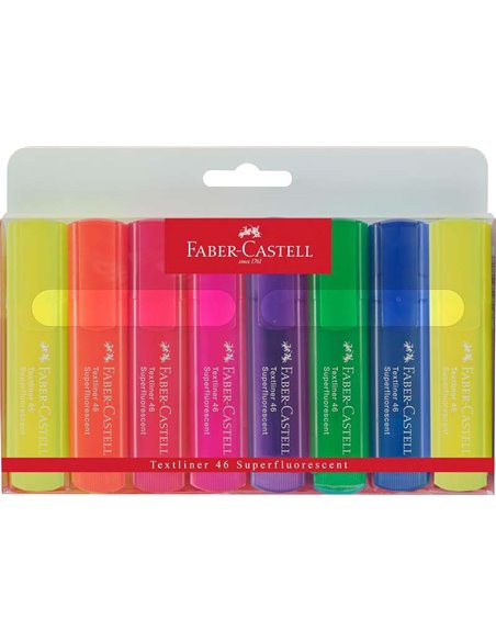Faber-Castell Textliner 46 Superfluorescente Pack de 8 Marcadores Fluorescentes - Pointe Biselada - Trait entre 1mm et 5mm - Enc
