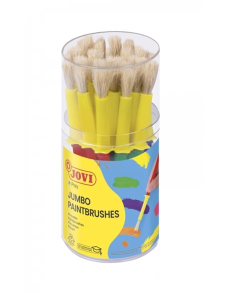 Jovi Jumbo Paint Brushes Bote 20 Pinceles Medianos Pelo Cerda - Gruesos de Pelo Natural - Mango de Plastico - No Gotean - Nettoy