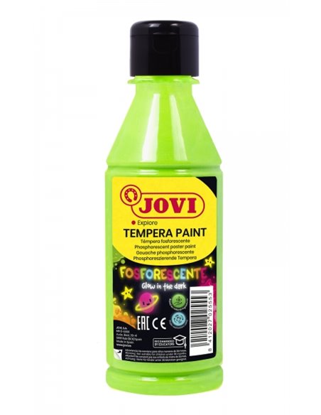 Jovi Tempera Paint Tempera Liquida Fosforescente 250ml - Brilla en la Oscuridad - Séchage rapide - Excelente Adherencia - Lista 