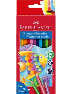Faber-Castell Classic Colour Acuarelable Pack de 12 Lapices de Couleurs Hexagonales Acuarelables + Pincel - Resistencia à la Rot