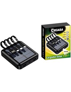 Cegasa Powerbank Solar 4 en 1 5000mAh - Sorties USB-C, Lighting, USB-À, Micro USB - Avec Linterna - Couleur Noir