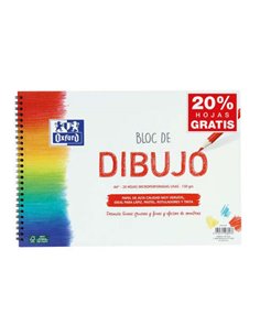 Oxford Bloc de Dibujo Scolaire Spirale Format A4+ Liso - 20 Feuilles Microperforadas 130gr Couleur natural - Papier de Superfíci