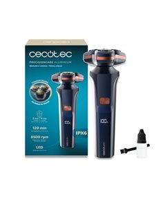 Cecotec PrecisionCare Aluminum Afeitadora Rotatoria - Autonomie jusqu'à 2h - Cabezal Magnetico - Vitesse 8500rpm - Écran LED - R