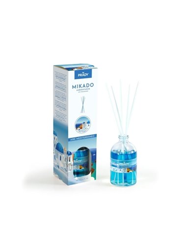 Prady Ambientador Mikado Aire Mediterraneo - Flacon de Cristal 100 ml et Varitas Difusoras
