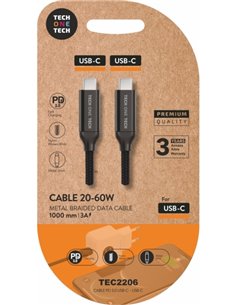 TechOneTech Câble USB-C Mâle à USB-C Mâle 1m - Recubierto de Nylon Tressé Noir
