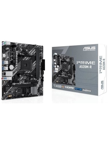 Asus Prime A520M-R Placa Base AMD4 2x DDR4 - HDMI, M.2, PCI Express, 4x Sata III, USB 2.0, 3.2, RJ-45, MicroATX