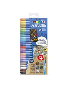 Carioca Acrylic Pack de 24 Marcadores de Pintura Acrilica - Pointe Media - Encre à Base de Eau - Haute Cobertura - Couleurs asso