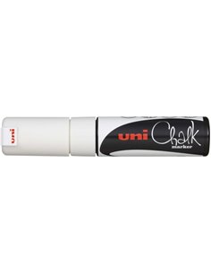 Uni-ball PWE-8K Marqueur de Tiza Liquida - Pointe Biselada 8mm - Borrado en Humedo - Résistant à la Lluvia - Couleur Blanc