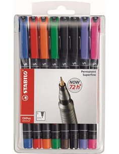 Stabilo OHPen Pack de 8 Feutres Permanentes - Pointe Superfina - Trait de 0.4mm - Agarre Antidérapant - Tapon Ventilado - Couleu