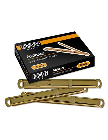 Ingraf Pack de 50 Fasteners - Latonado Pour Encuadernacion Rapida et Résistant - Comprend Lengüeta et Corredera - Couleur Oro