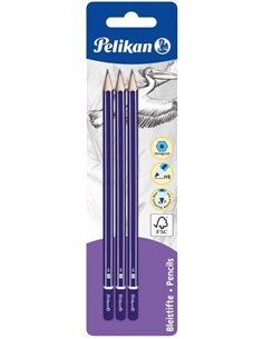 Pelikan Blister de 3 Lapices de Bois HB - Pointe de Grafito - Corps Barnizado - Seccion Hexagonal - Mina Résistant