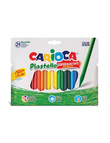 Carioca Plastello Pack de 24 Plasticeras Extra Limpias - No Dejan Couleur en les Manos - Duran Tres Veces Mas - Couleurs Brillan