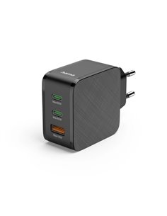 Hama Cargador de Pared - Potencia 65W - 2x USB-C - USB-À - Power Delivery - Qualcomm - Couleur Noir