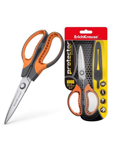ErichKrause Protector Ciseaux de Acier Inoxydable 16.5cm - Housse Protectora - Couleur Gris/Orange