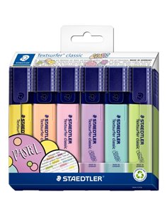 Staedtler Textsurfer Classic 364 Pastel Pack de 6 Marcadores Fluorescentes - Séchage rapide - Trait 1 - 5mm Aprox - Couleurs Pas