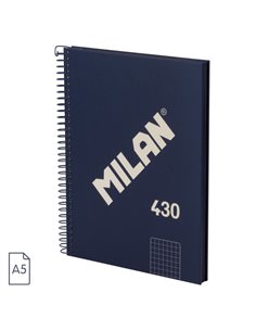 Milan Serie 1918 Cahier Spirale Format A5 Cuadricula 5x5mm - 80 Feuilles de 95 gr/m2 - Microperforado, 2 Taladros - Couleur Bleu