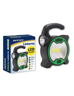 Jupiter Linterna COB+1 LED - Foco Bombilla 160lm, Foco LED 60lm - Funciona Avec 3 Pilas AA (No Incluidas) - Couleur Noir/Vert