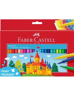 Faber-Castell Castle Pack de 50 Feutres - Encre Avec Base de Eau Lavable - Couleurs assorties