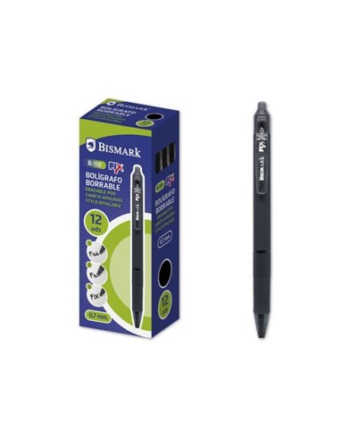 Bismark Fix Stylo à bille Retractil Borrable - Pointe Fina 0.7mm - Avec Clip - Couleur Noir