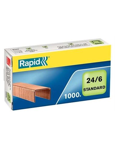 Rapid Confort Boîte de 1000 Agrafes 24/6 - Jusqu'à 20 Feuilles - Alambre Flexible Cobreado - Patilla de 6mm