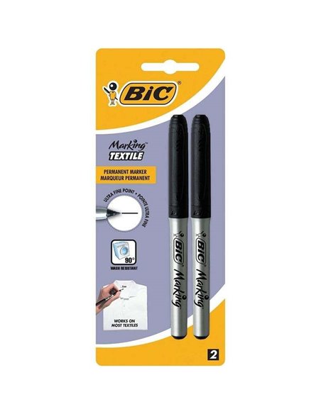Bic Marking Textile Pack de 2 Feutres Permanentes Pour Ropa - Pointe Ultrafina 0.9mm - Lavados Jusqu'à 90º - Encre Avec Base de 