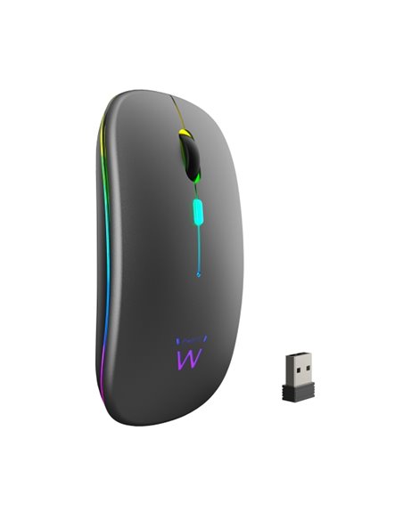 Ewent Souris Inalambrico - Receptor USB-À de 2.4GHz- Bluetooth 5.1 - Rechargeable - Luces RGB - 4 Botones - Batterie de Litio de